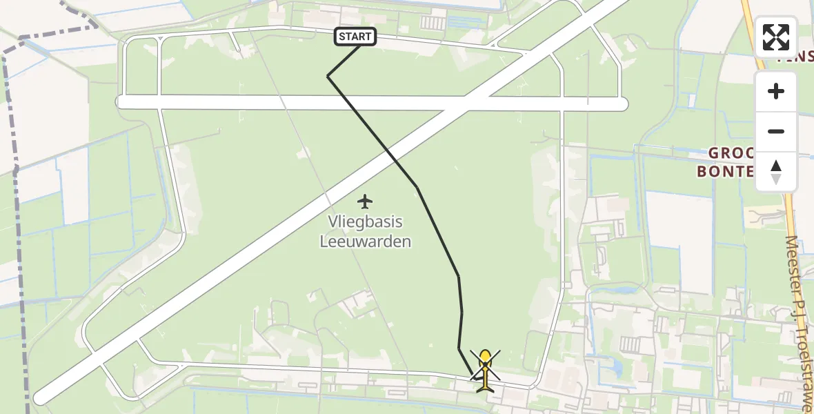 Routekaart van de vlucht: Ambulancehelikopter naar Vliegbasis Leeuwarden, Keegsdijkje
