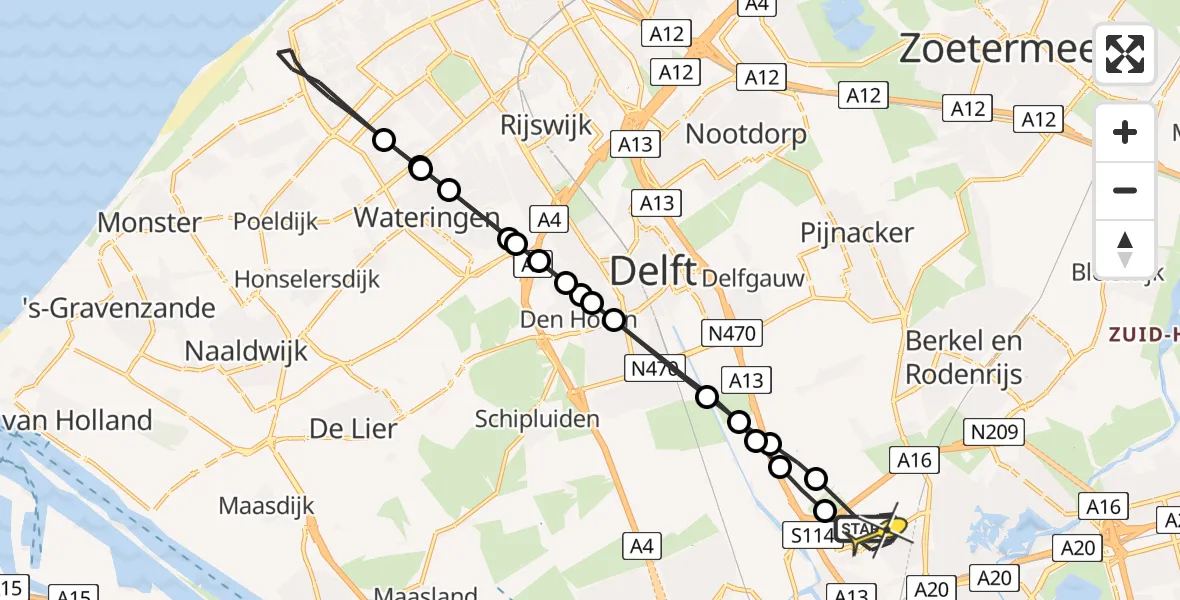 Routekaart van de vlucht: Lifeliner 2 naar Rotterdam The Hague Airport, Brandenburgbaan