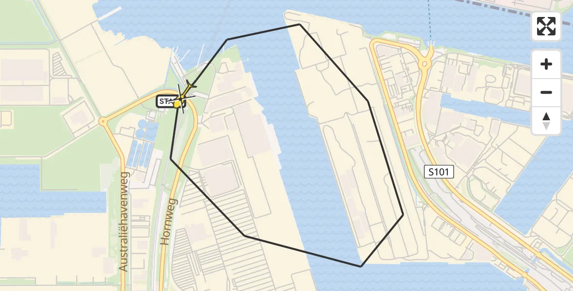 Routekaart van de vlucht: Lifeliner 1 naar Amsterdam Heliport, Capriweg