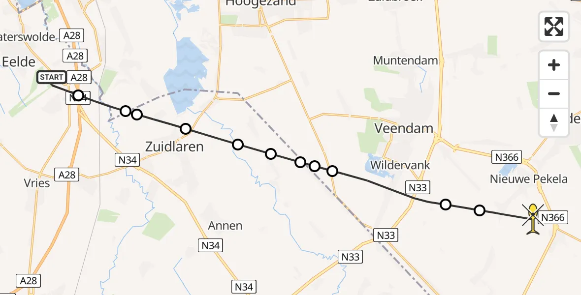 Routekaart van de vlucht: Lifeliner 4 naar Nieuwe Pekela, Eerste Ontsluitingsweg