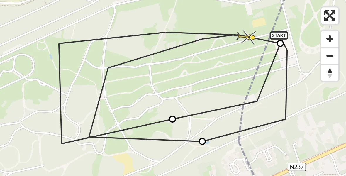 Routekaart van de vlucht: Politieheli naar Soest, Barchman Wuytierslaan
