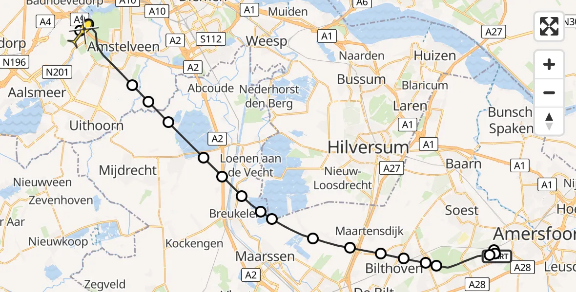 Routekaart van de vlucht: Politieheli naar Schiphol, Thermiekstraat