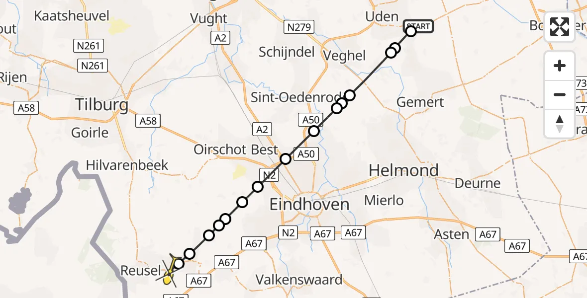Routekaart van de vlucht: Lifeliner 3 naar Bladel, Europalaan