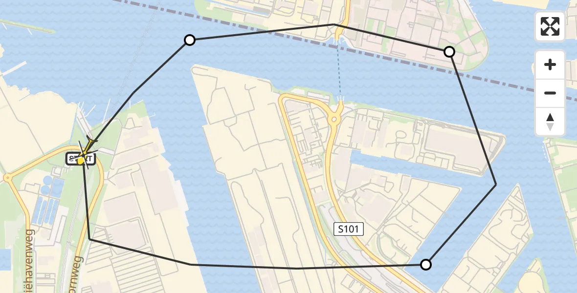 Routekaart van de vlucht: Lifeliner 1 naar Amsterdam Heliport, Capriweg