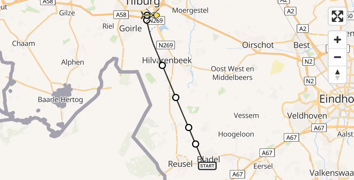 Routekaart van de vlucht: Lifeliner 3 naar Tilburg, Ambrosiusweg