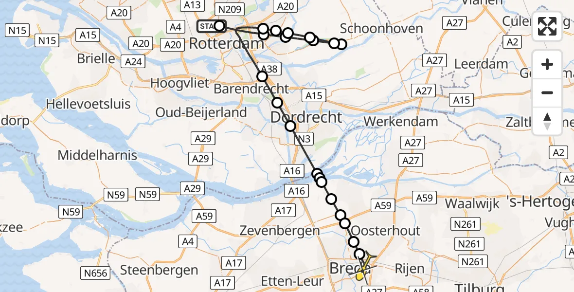 Routekaart van de vlucht: Lifeliner 2 naar Breda, Voorvang