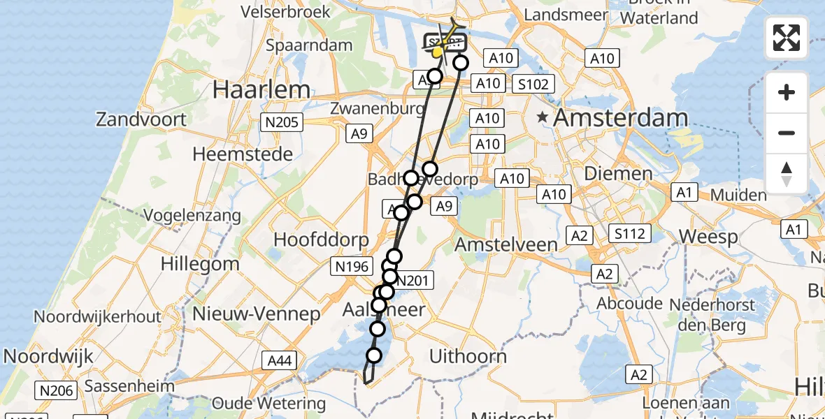 Routekaart van de vlucht: Lifeliner 1 naar Amsterdam Heliport, Capriweg