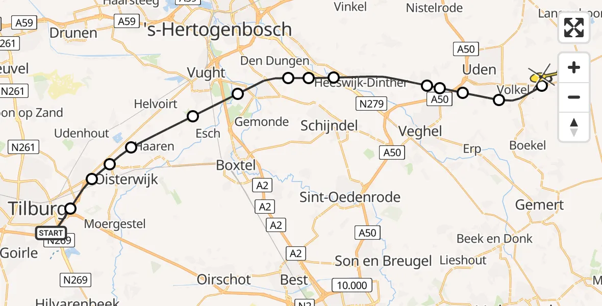Routekaart van de vlucht: Lifeliner 3 naar Vliegbasis Volkel, Zeelandsedijk