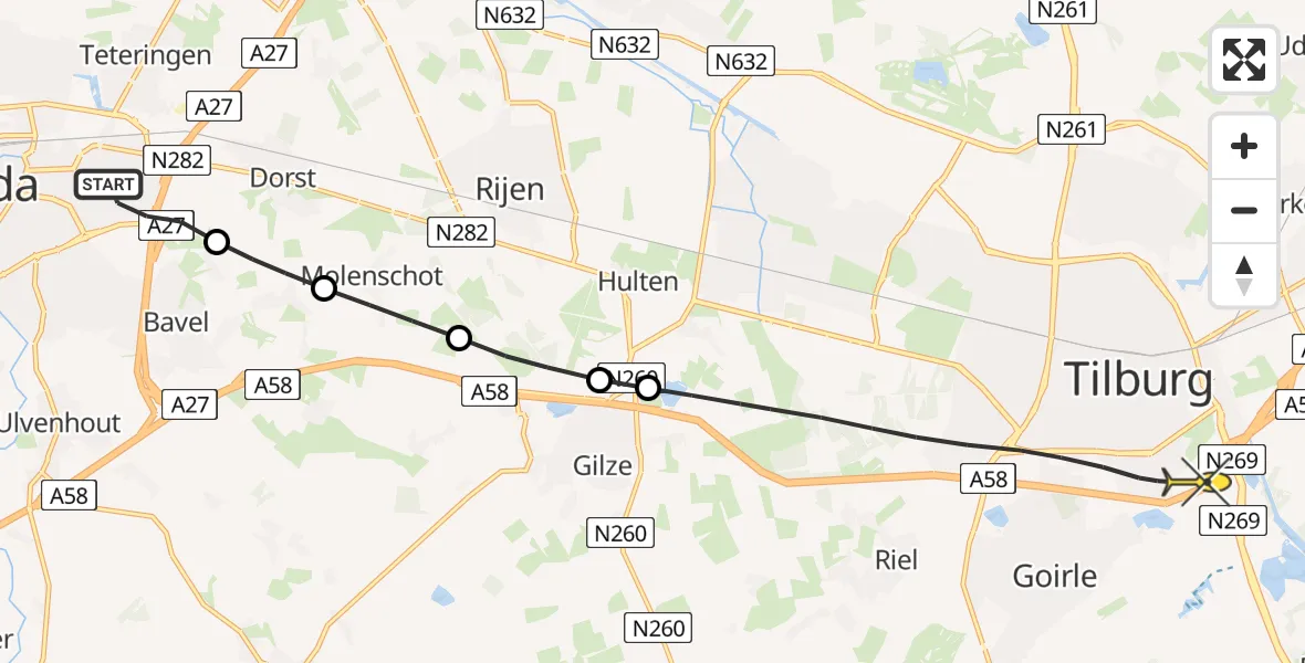 Routekaart van de vlucht: Lifeliner 2 naar Tilburg, Ambrosiusweg