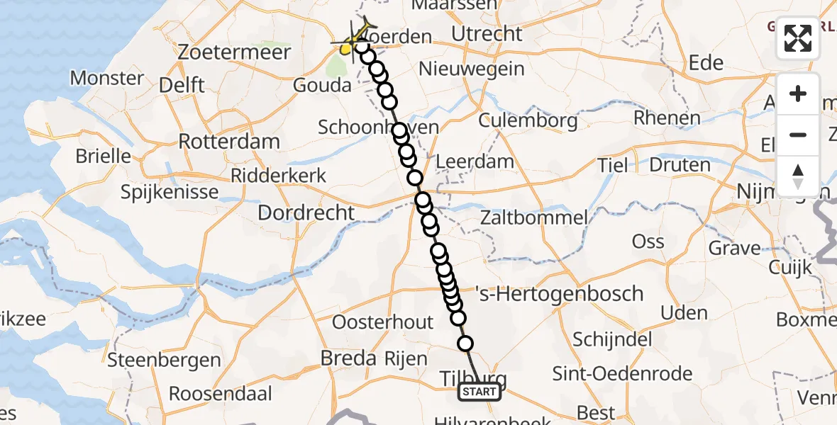 Routekaart van de vlucht: Lifeliner 2 naar Nieuwerbrug aan den Rijn, Weijpoort
