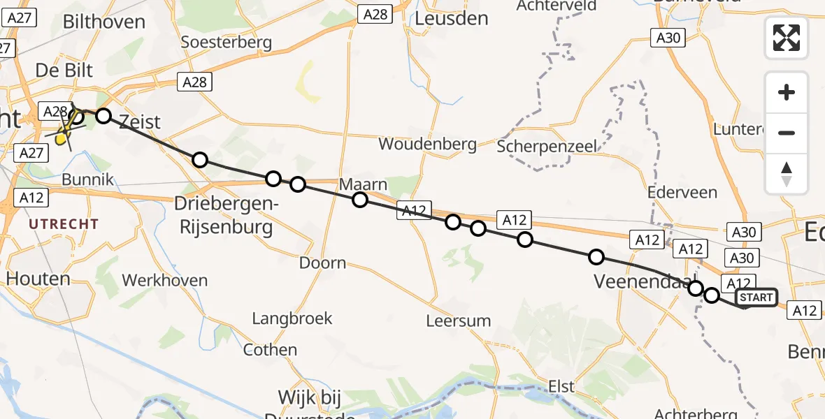Routekaart van de vlucht: Lifeliner 3 naar Universitair Medisch Centrum Utrecht, Heidelberglaan