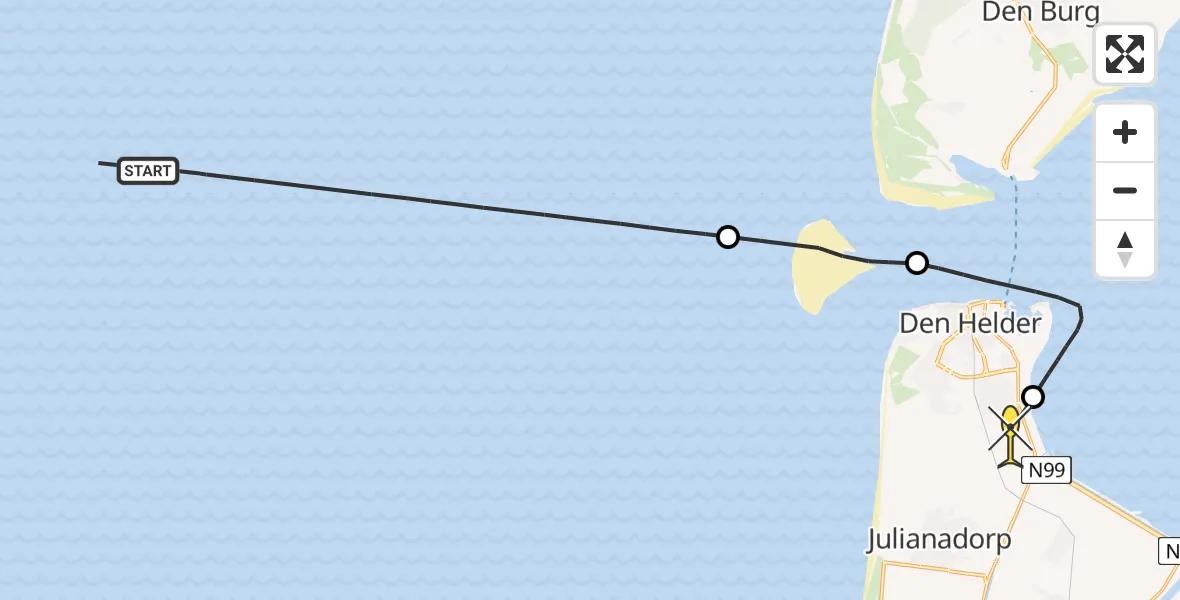 Routekaart van de vlucht: Kustwachthelikopter naar Vliegveld De Kooy, Luchthavenweg