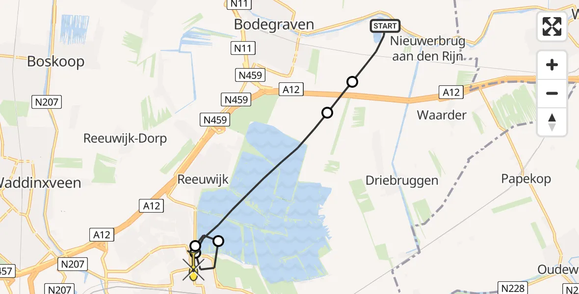 Routekaart van de vlucht: Lifeliner 2 naar Gouda, Bodegraafsestraatweg