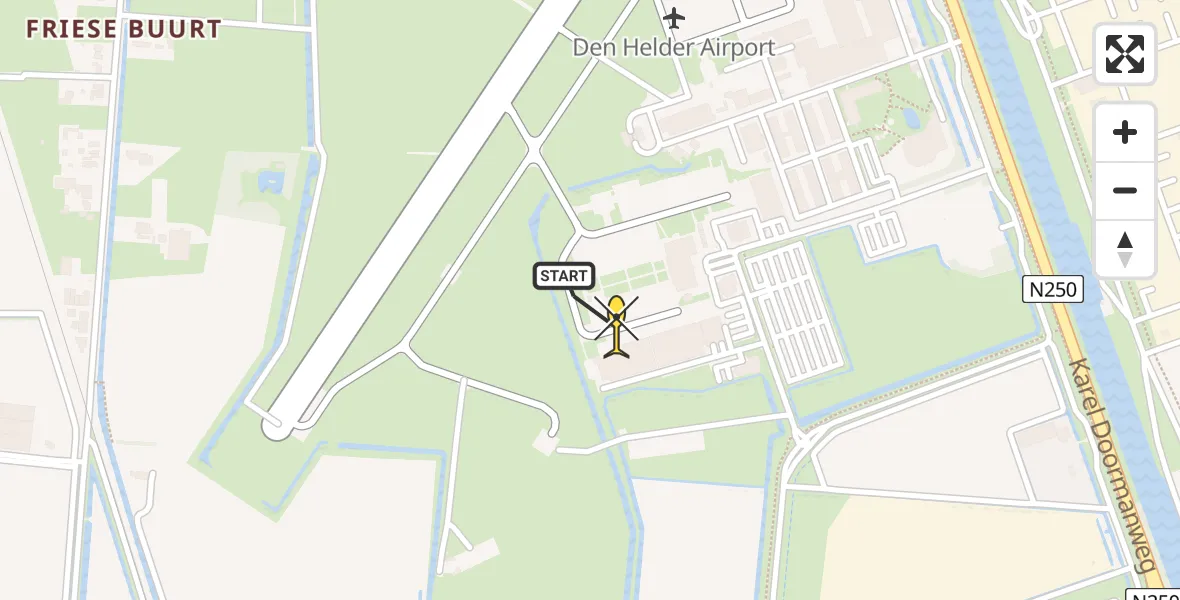 Routekaart van de vlucht: Kustwachthelikopter naar Vliegveld De Kooy, Luchthavenweg