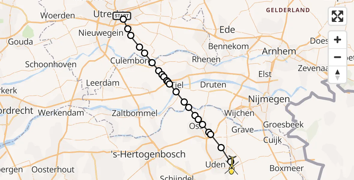 Routekaart van de vlucht: Lifeliner 3 naar Vliegbasis Volkel, Zeelandsedijk