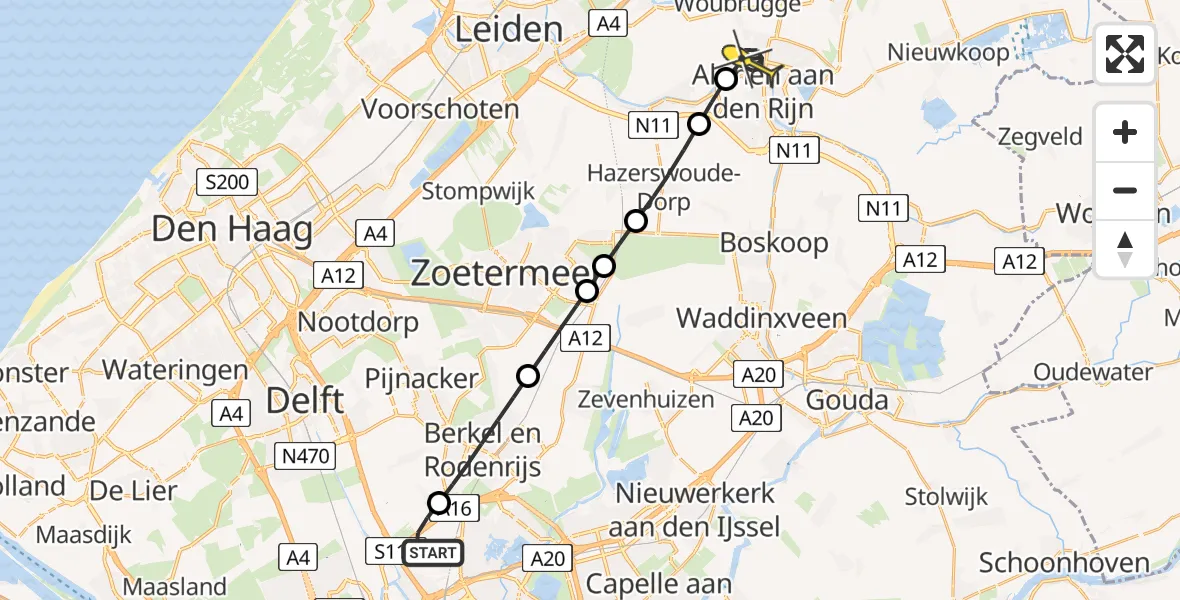 Routekaart van de vlucht: Lifeliner 2 naar Alphen aan den Rijn, Van Oordtkade