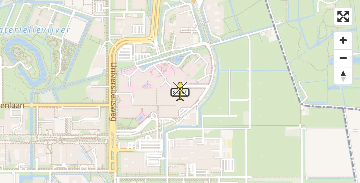 Routekaart van de vlucht: Lifeliner 1 naar Universitair Medisch Centrum Utrecht, UMC Ambulancetunnel