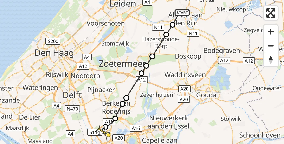 Routekaart van de vlucht: Lifeliner 2 naar Rotterdam The Hague Airport, Brandenburgbaan