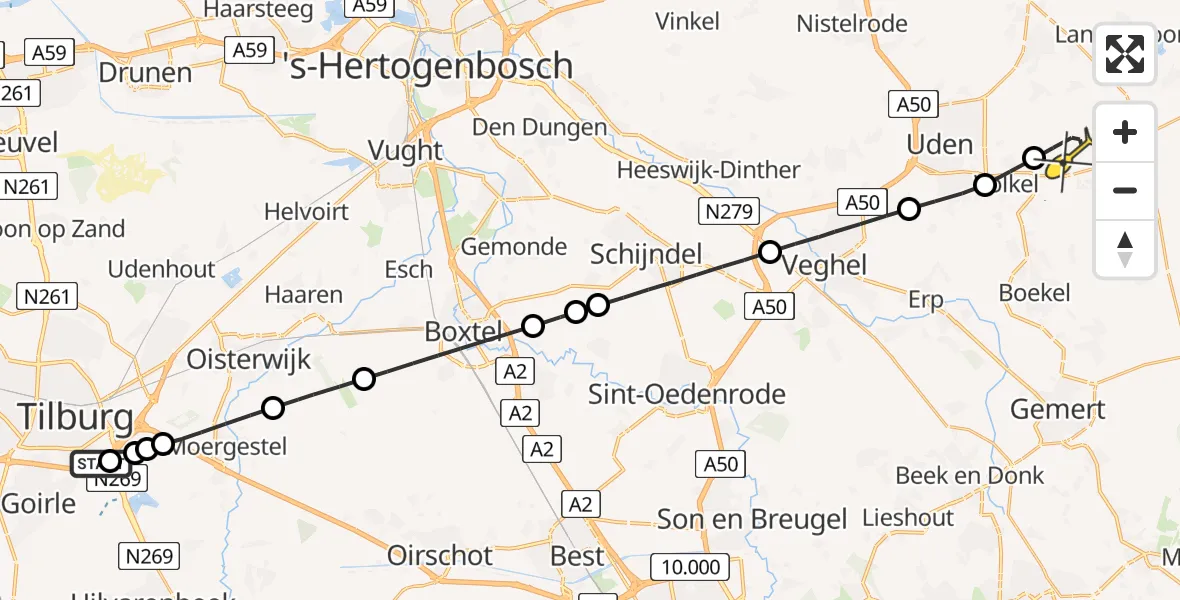 Routekaart van de vlucht: Lifeliner 3 naar Vliegbasis Volkel, Zeelandsedijk