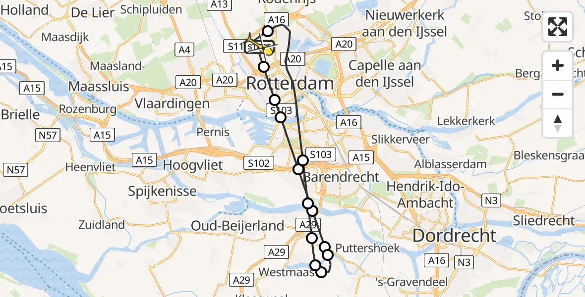 Routekaart van de vlucht: Lifeliner 2 naar Rotterdam The Hague Airport, Brandenburgbaan