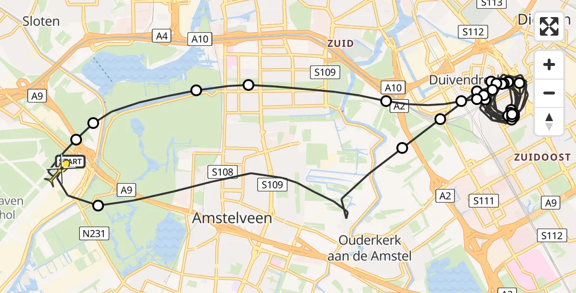 Routekaart van de vlucht: Politiehelikopter naar Schiphol, Halim P.K. straat