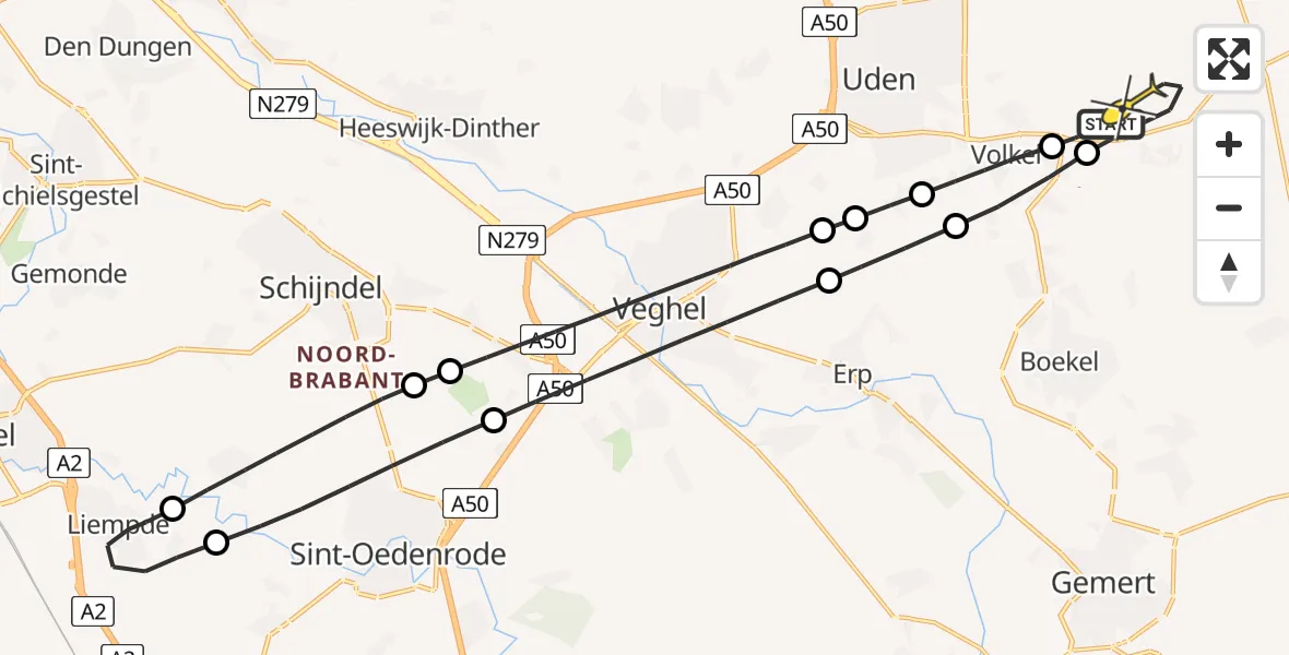 Routekaart van de vlucht: Lifeliner 3 naar Vliegbasis Volkel, Zeelandsedijk