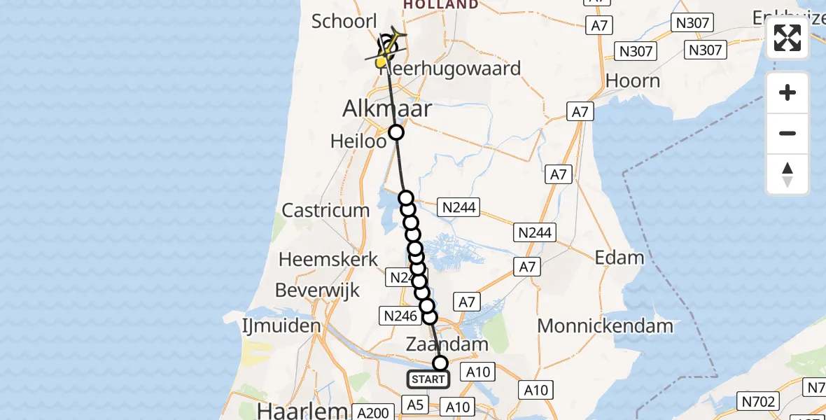 Routekaart van de vlucht: Lifeliner 1 naar Koedijk, De Bregjesakker