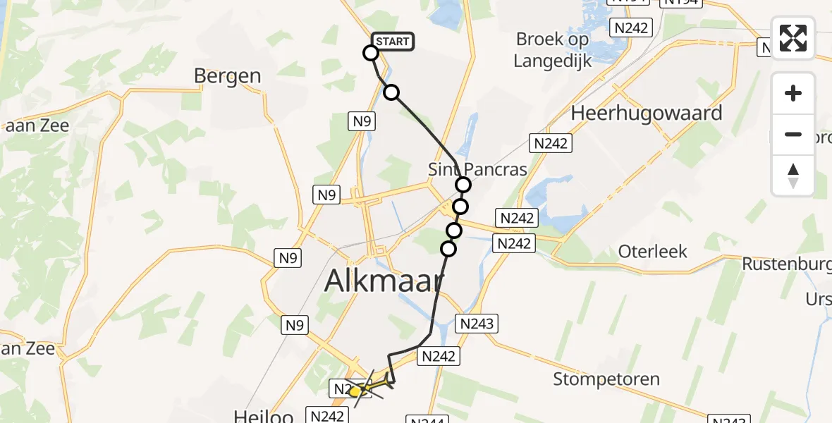 Routekaart van de vlucht: Lifeliner 1 naar Alkmaar, Parelweg