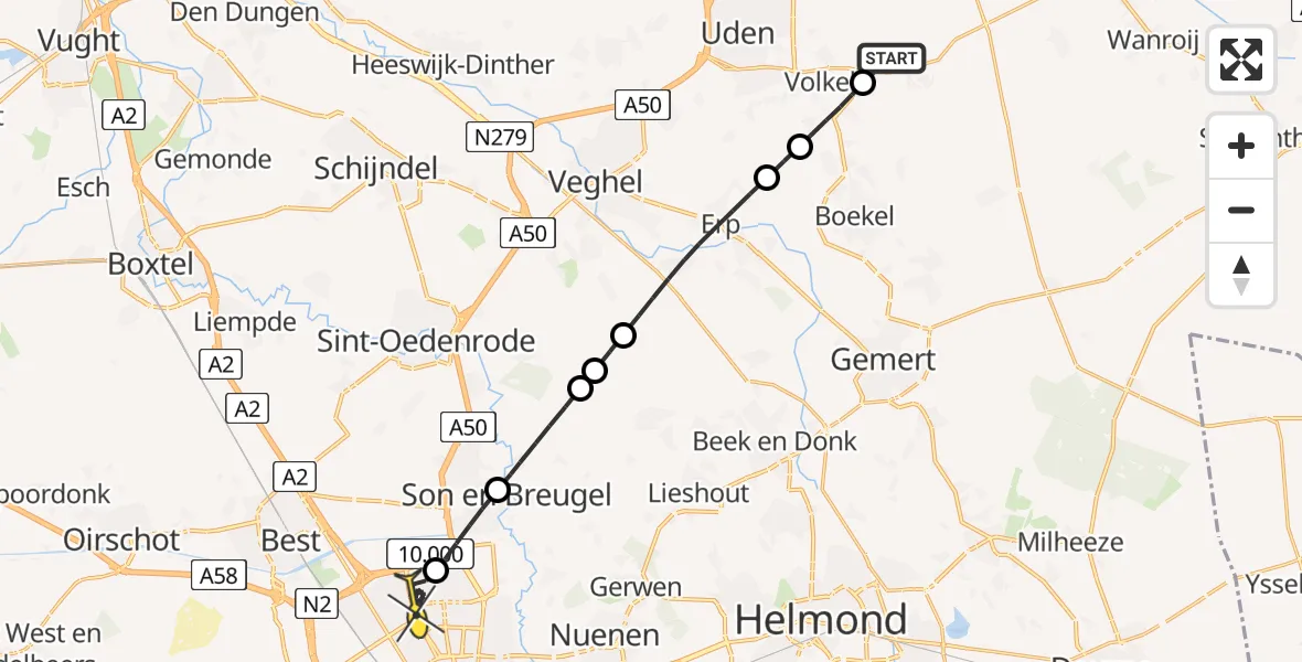 Routekaart van de vlucht: Lifeliner 3 naar Eindhoven, Hondsruglaan