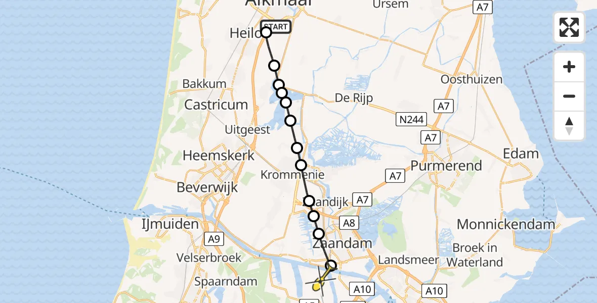 Routekaart van de vlucht: Lifeliner 1 onderweg vanuit Alkmaar