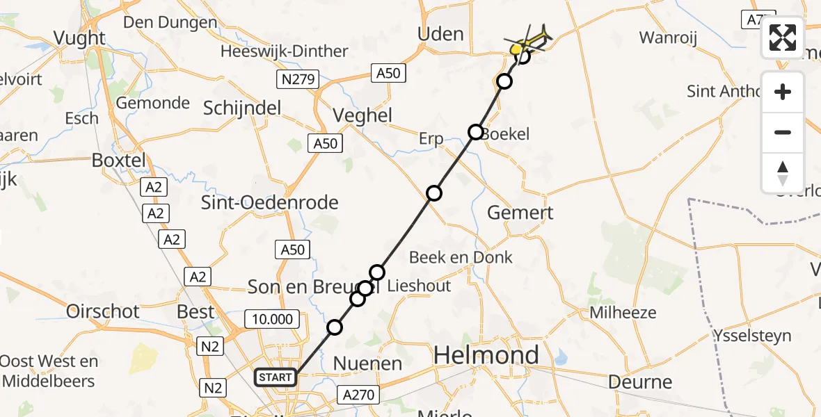Routekaart van de vlucht: Lifeliner 3 naar Vliegbasis Volkel, Zeelandsedijk