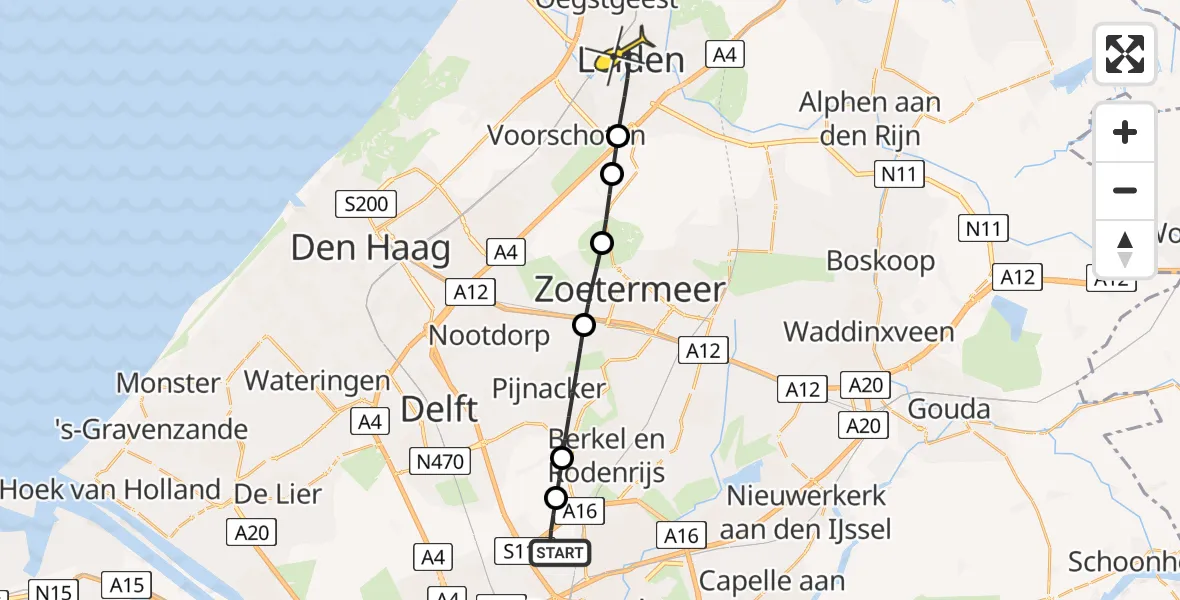 Routekaart van de vlucht: Lifeliner 2 naar Leiden, Blauwpoortshaven