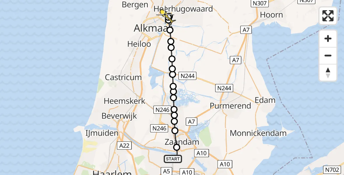 Routekaart van de vlucht: Lifeliner 1 naar Alkmaar, Egelskoog