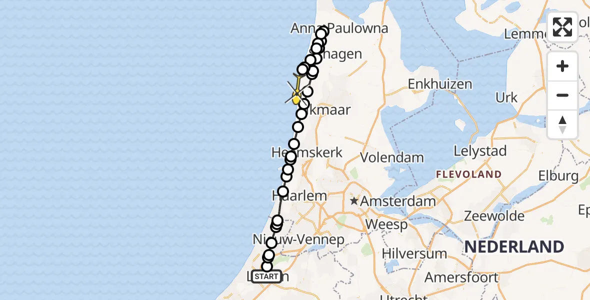 Routekaart van de vlucht: Lifeliner 2 naar Schoorl, De Kerf