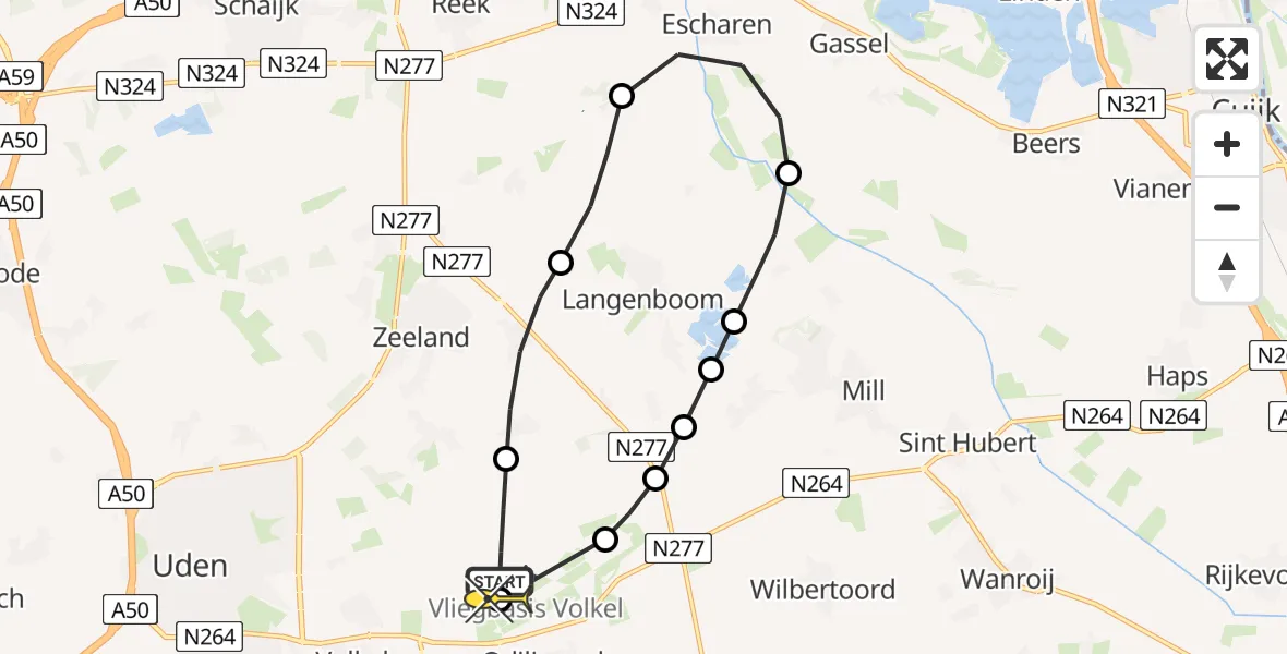 Routekaart van de vlucht: Lifeliner 3 naar Vliegbasis Volkel, Zeelandsedijk
