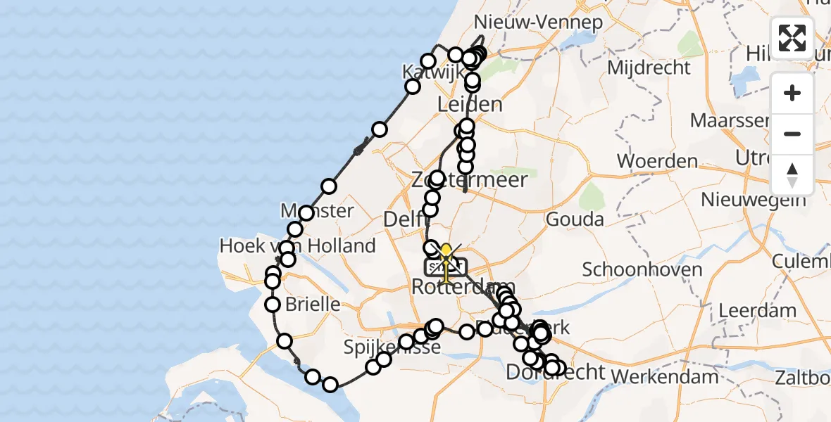 Routekaart van de vlucht: Politiehelikopter naar Rotterdam The Hague Airport, Brandenburgbaan