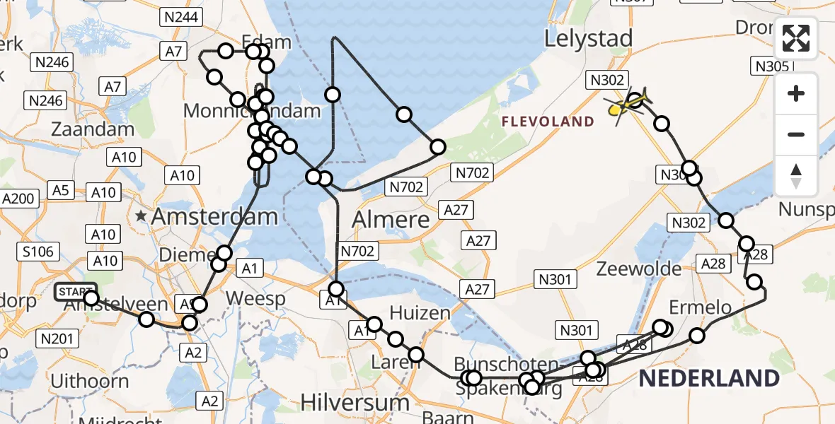 Routekaart van de vlucht: Politiehelikopter naar Lelystad Airport, Larserweg