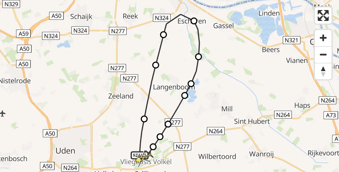 Routekaart van de vlucht: Lifeliner 3 naar Vliegbasis Volkel, Zeelandsedijk