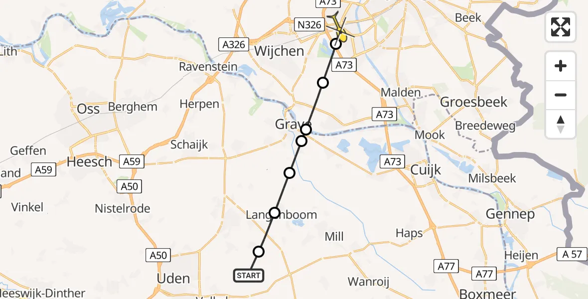 Routekaart van de vlucht: Lifeliner 3 naar Nijmegen, Van Rosenburgweg