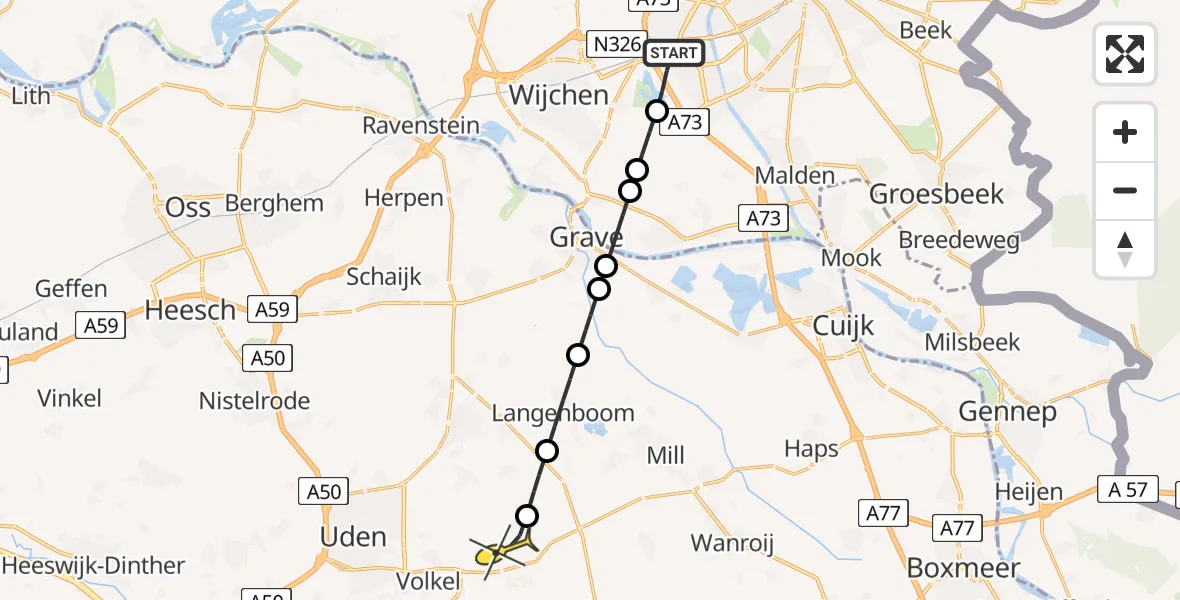 Routekaart van de vlucht: Lifeliner 3 naar Vliegbasis Volkel, Zeelandsedijk