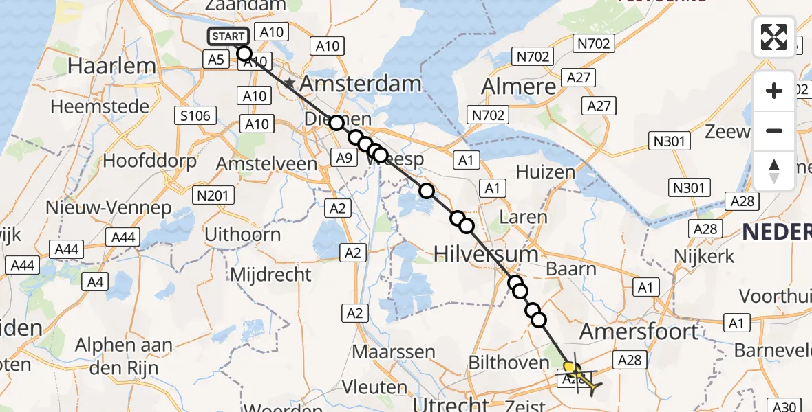 Routekaart van de vlucht: Lifeliner 1 naar Soesterberg, Westhaven