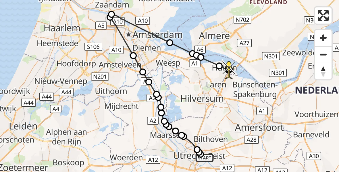 Routekaart van de vlucht: Lifeliner 1 naar Blaricum, Stroomzijde