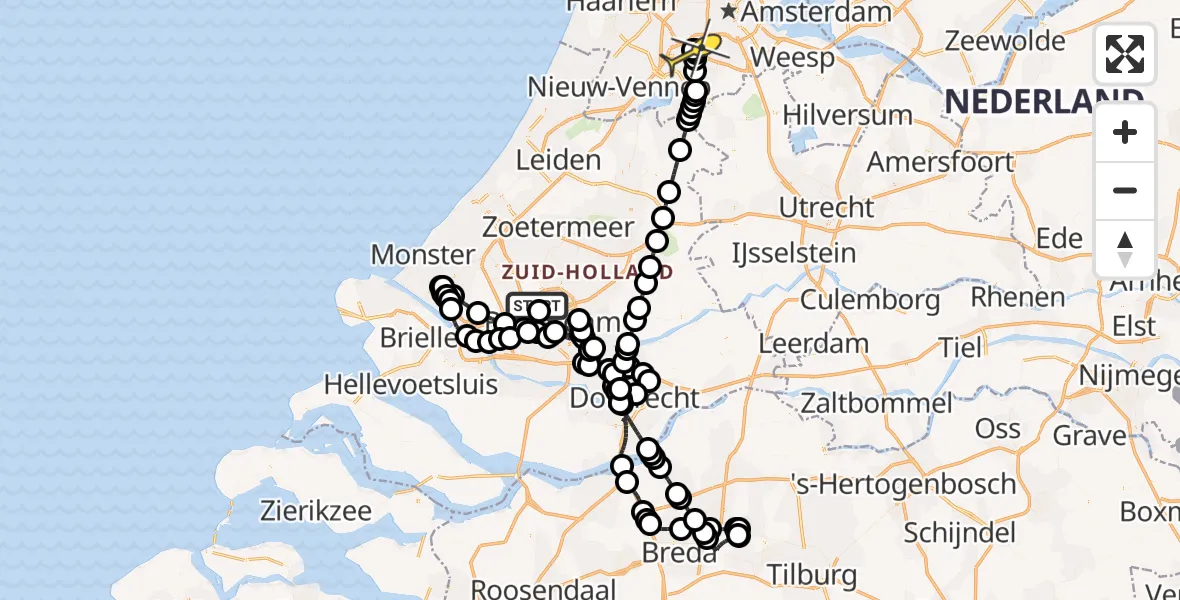Routekaart van de vlucht: Politieheli naar Schiphol, Walaardt Sacréstraat