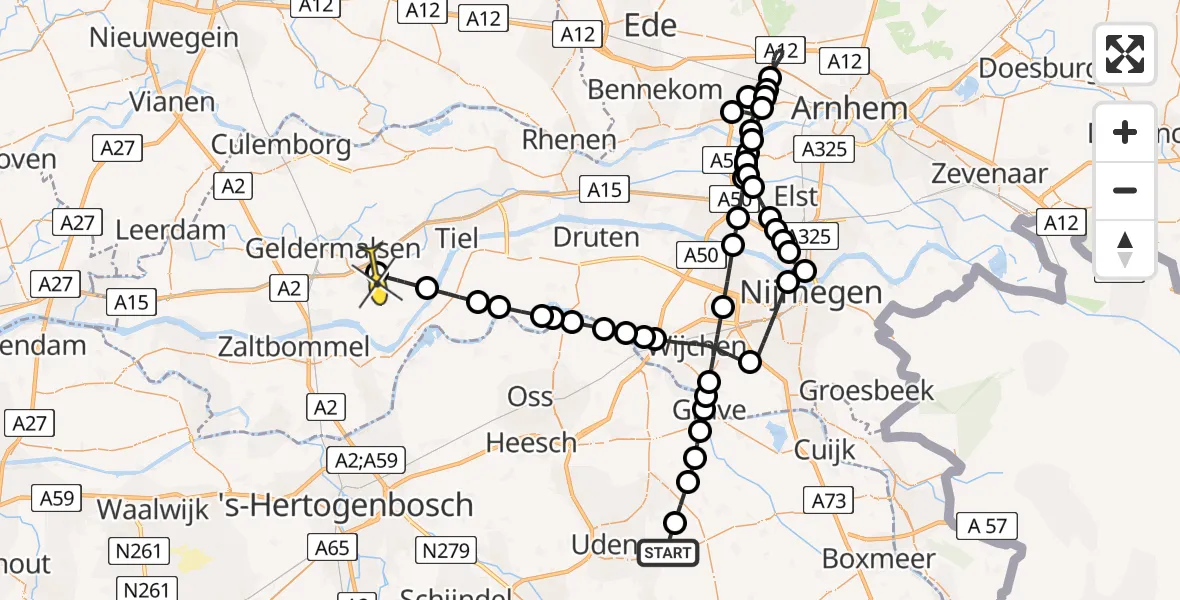 Routekaart van de vlucht: Lifeliner 3 naar Wadenoijen, Bommelweg