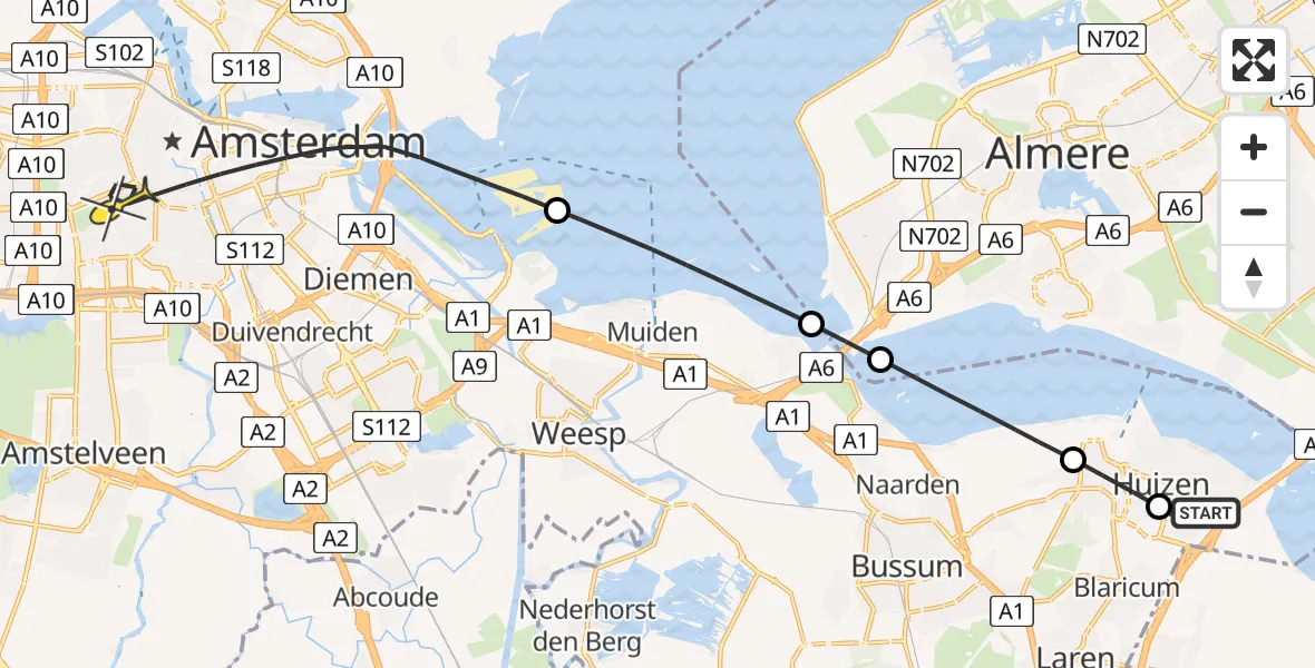 Routekaart van de vlucht: Lifeliner 1 naar Amsterdam, Hippieweide
