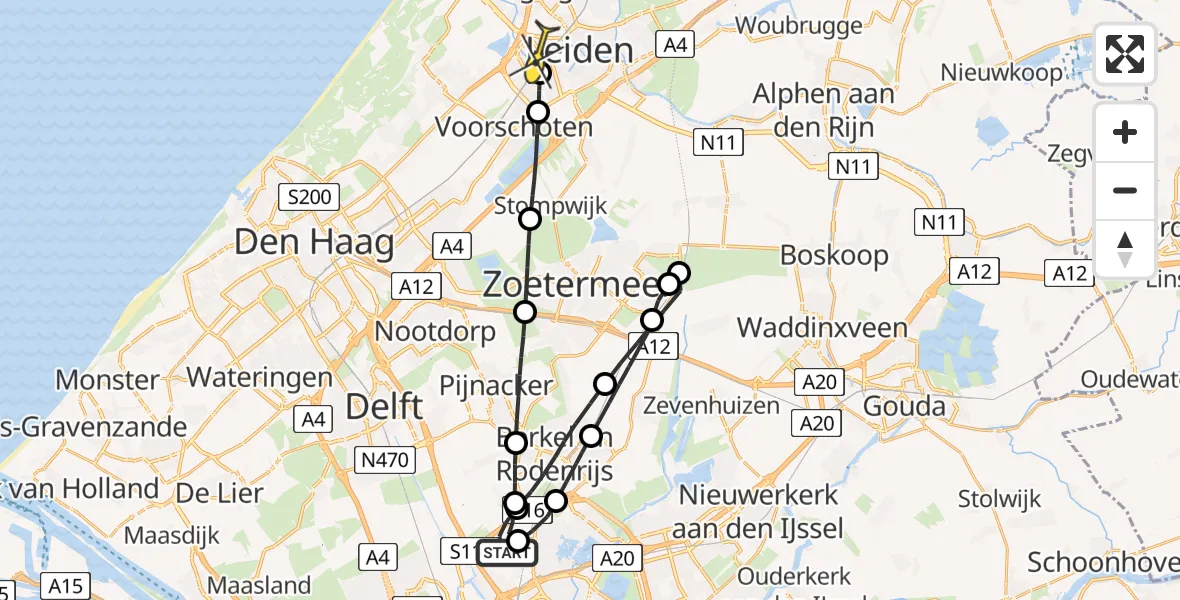 Routekaart van de vlucht: Lifeliner 2 naar Leiden, Opaalstraat