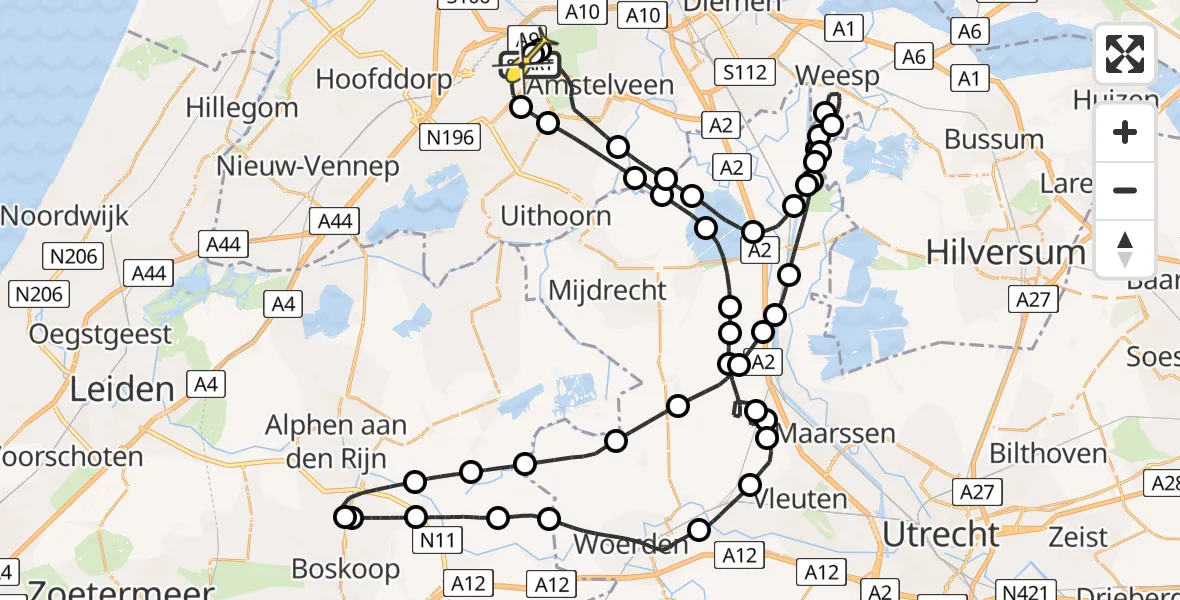 Routekaart van de vlucht: Politiehelikopter naar Schiphol, Loevesteinse Randweg