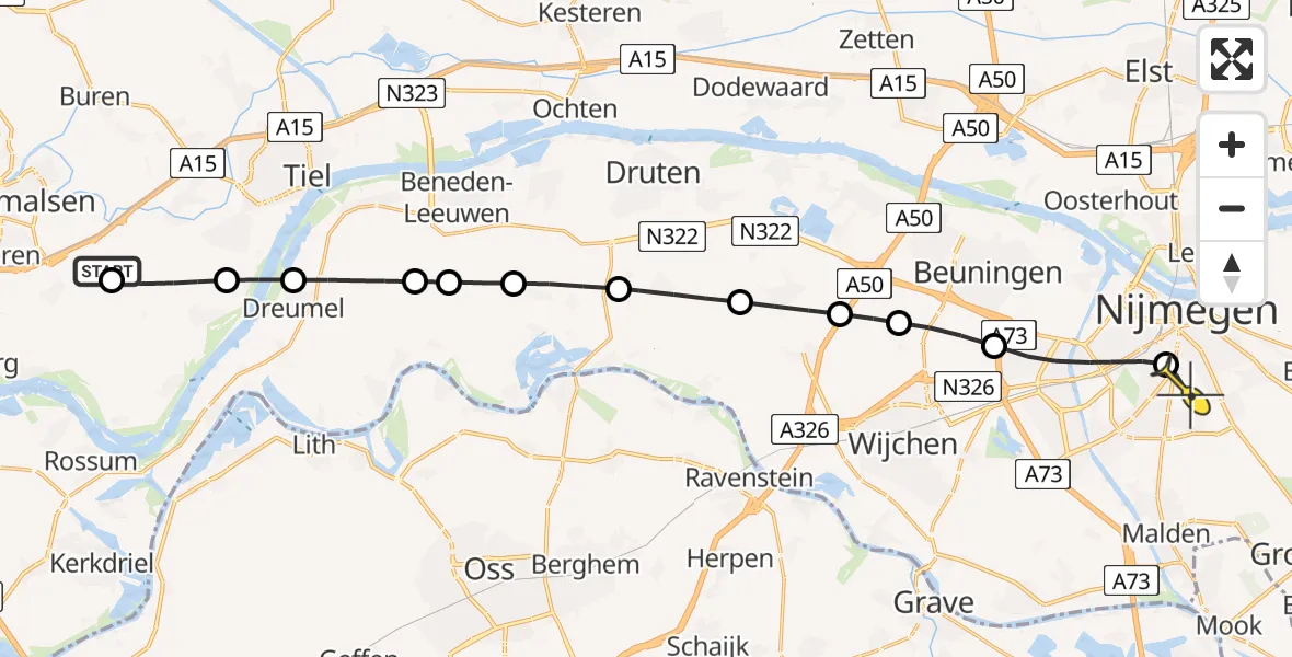 Routekaart van de vlucht: Lifeliner 3 naar Radboud Universitair Medisch Centrum, Geert Grooteplein Zuid
