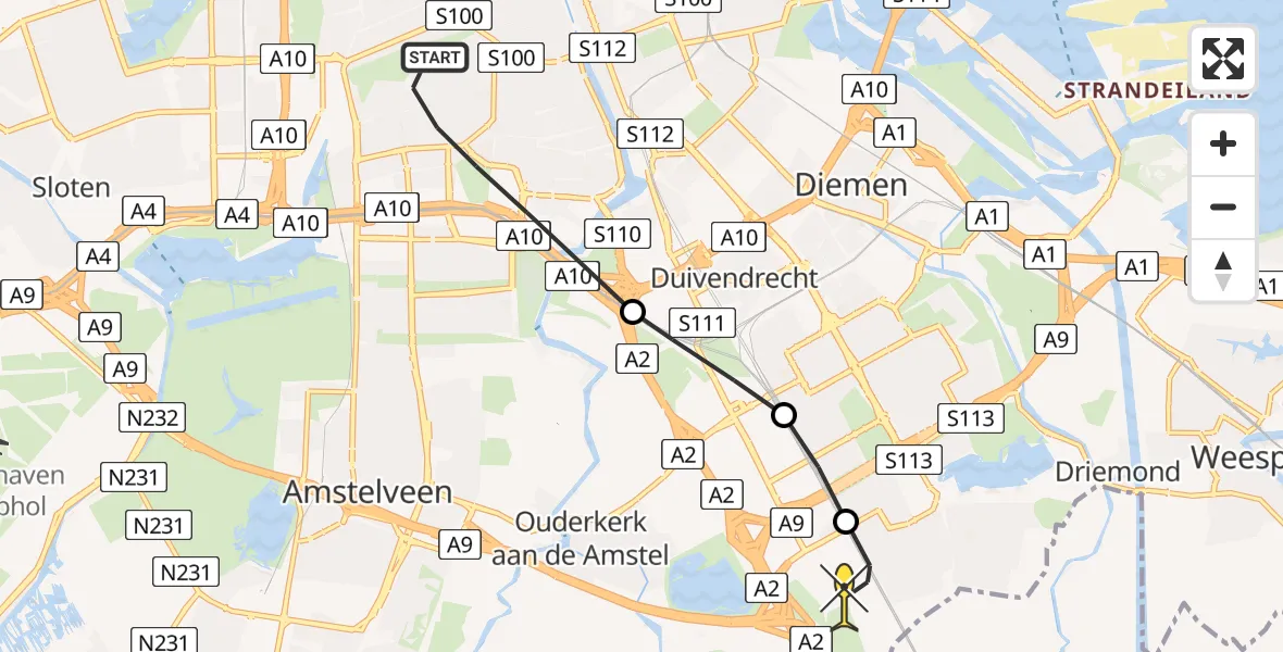 Routekaart van de vlucht: Lifeliner 1 naar Academisch Medisch Centrum (AMC), Helipad