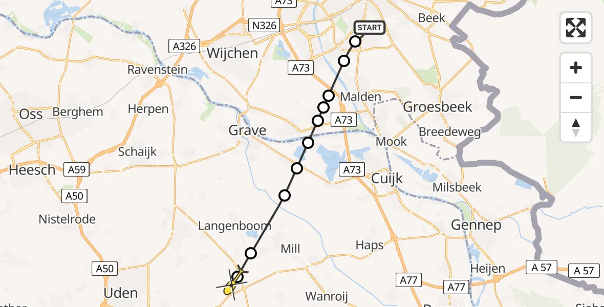 Routekaart van de vlucht: Lifeliner 3 naar Volkel, Zeelandsedijk